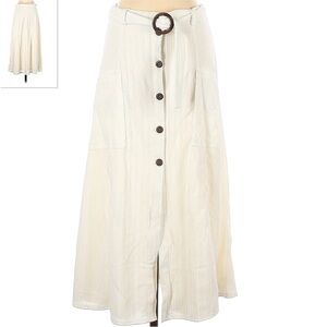 Code x Mode cream button front textured belted  midi skirt size small Pockets!